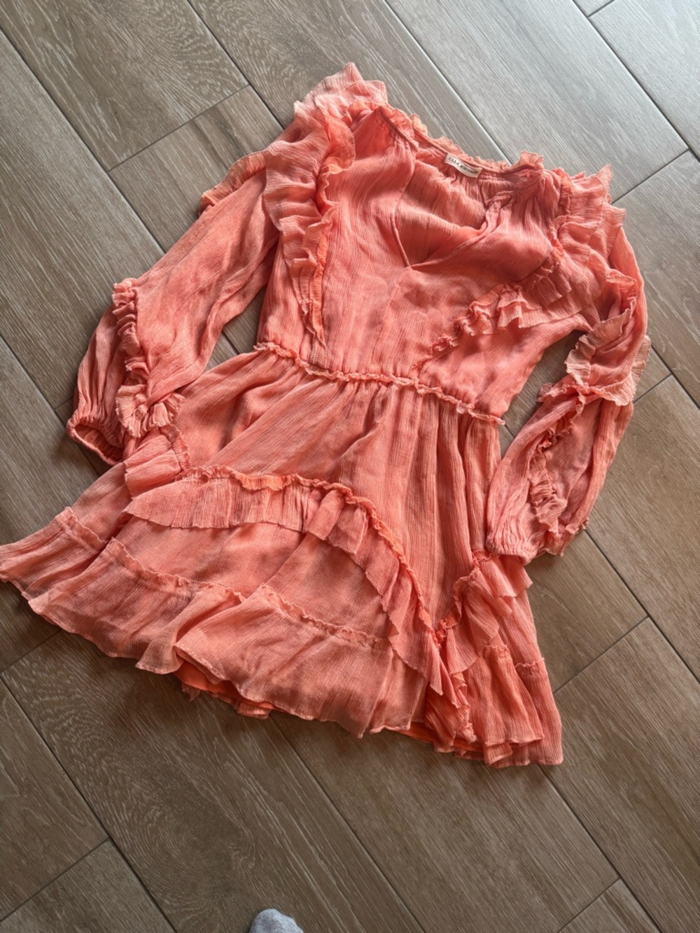 Ulla Johnson Coral Pink Ruffle Long-Sleeve Dress